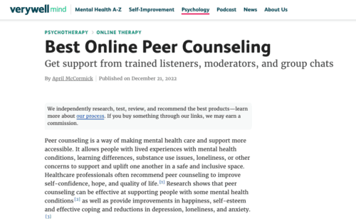 VeryWellMind Names Supportiv Best 24/7 Peer Support